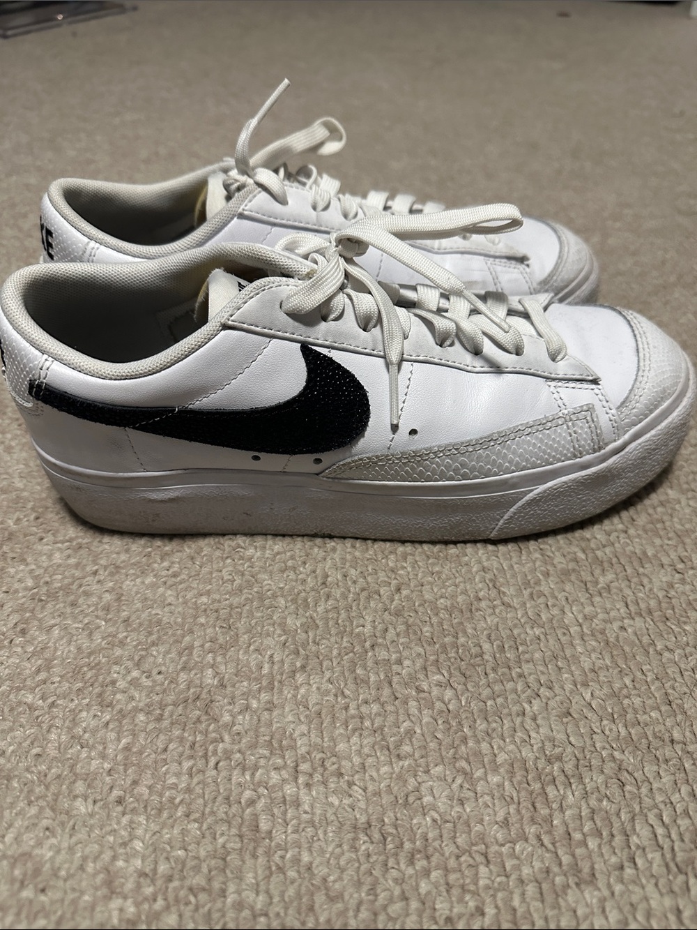 Nike White Low-Top Sneakers with Black Swoosh Accent